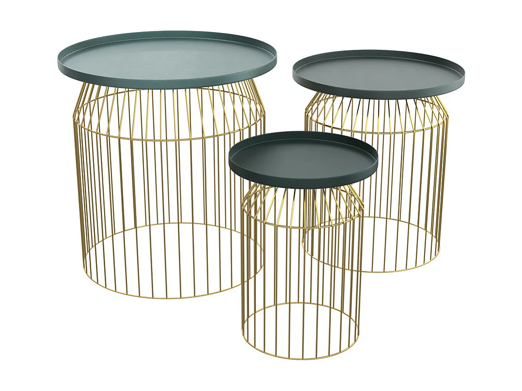 Tables d'appoints rondes en métal bleu gris et laiton (lot de 3) - Palombe