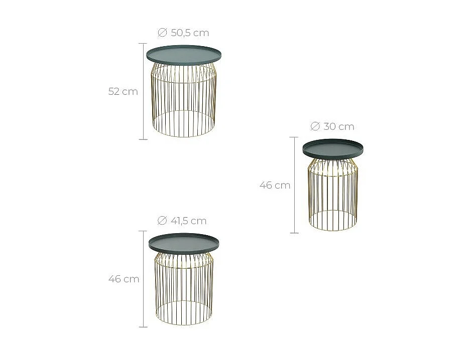 Tables d'appoints rondes en métal bleu gris et laiton (lot de 3) - Palombe