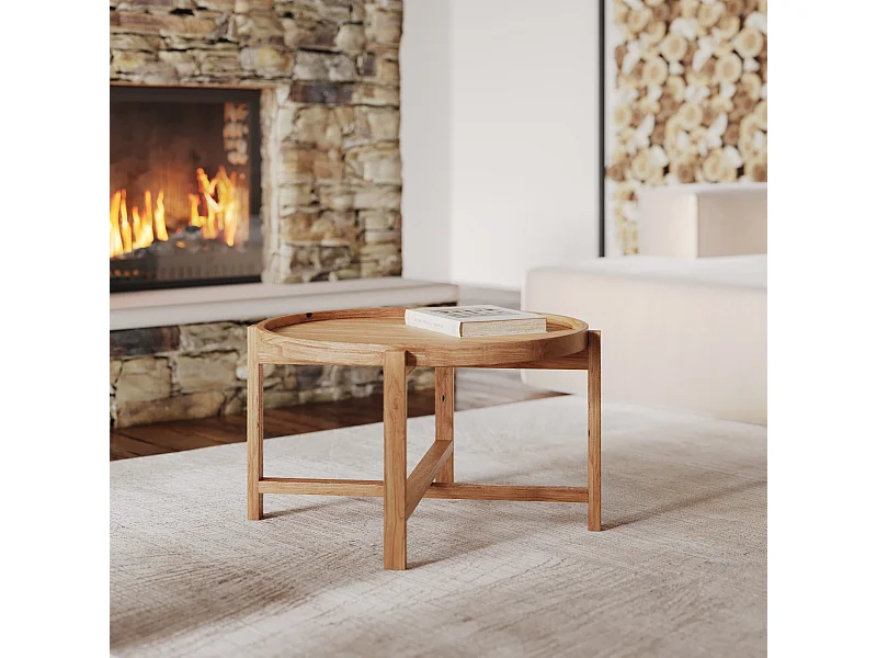 Table basse ronde en bois de teck recyclé D70 cm - Kouma