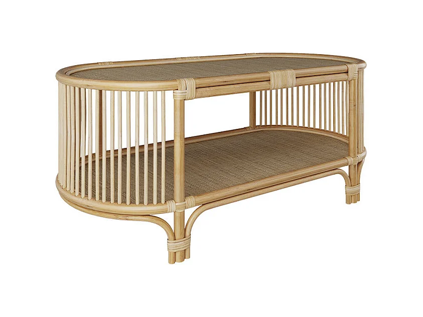 Table basse avec étagères en rotin naturel - Marthe