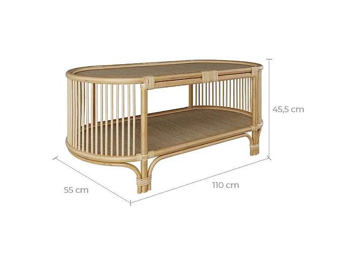 Table basse avec étagères en rotin naturel - Marthe