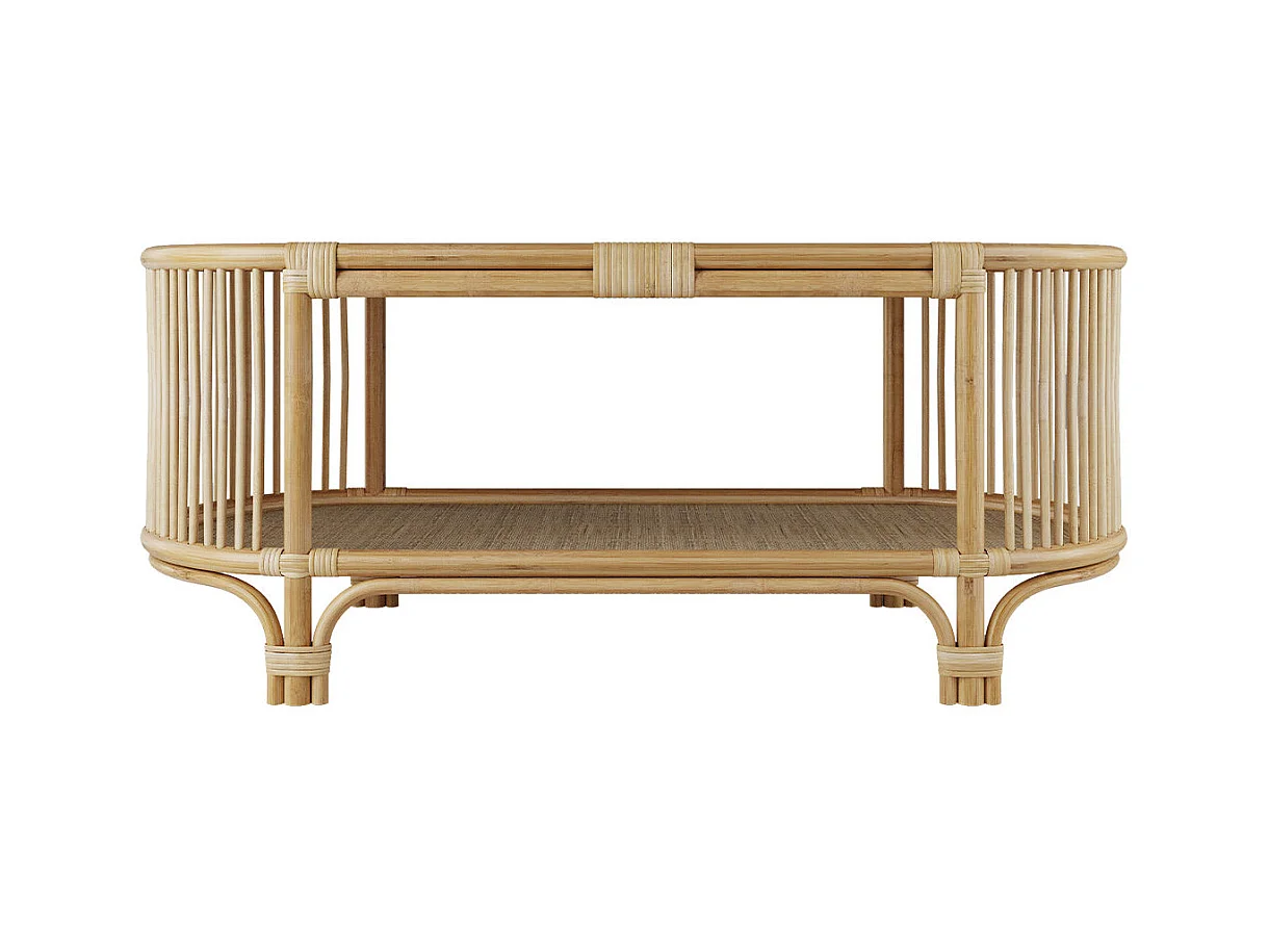 Table basse avec étagères en rotin naturel - Marthe