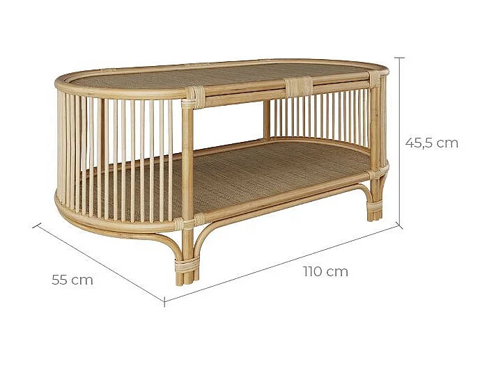 Table basse avec étagères en rotin naturel - Marthe