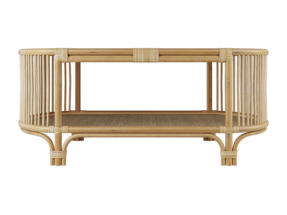 Table basse avec étagères en rotin naturel - Marthe