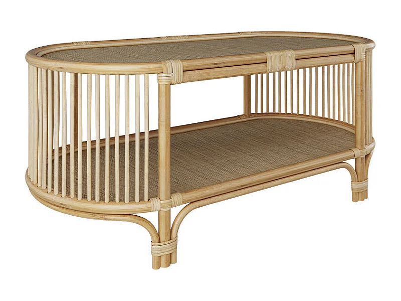 Table basse avec étagères en rotin naturel - Marthe