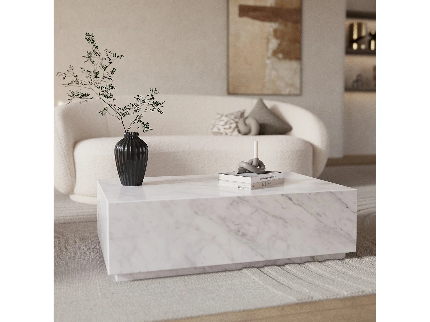 Mesa de centro rectangular de mármol blanco - Izaé