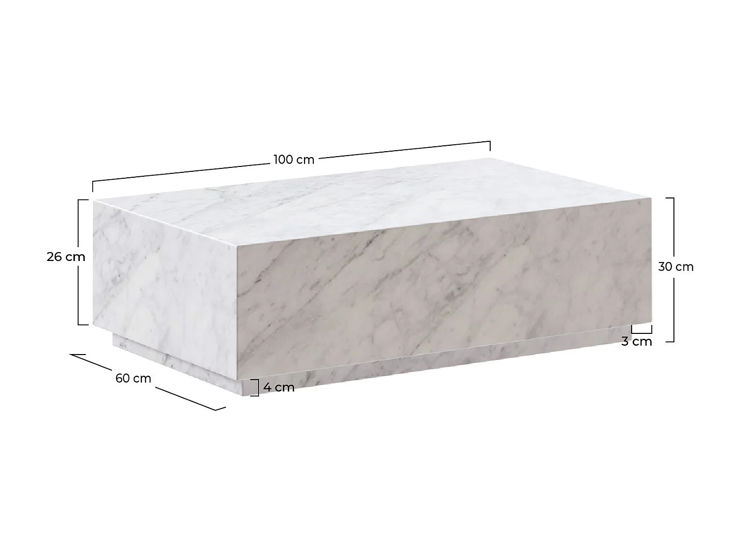 Mesa de centro rectangular de mármol blanco - Izaé