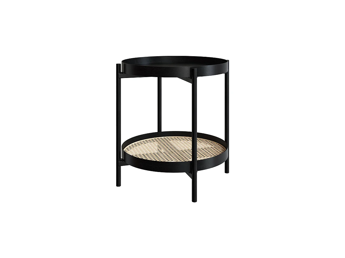 Mesa de centro de madera en mindi negra y caña D49 cm - Lukut