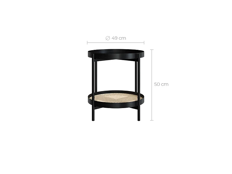 Mesa de centro de madera en mindi negra y caña D49 cm - Lukut