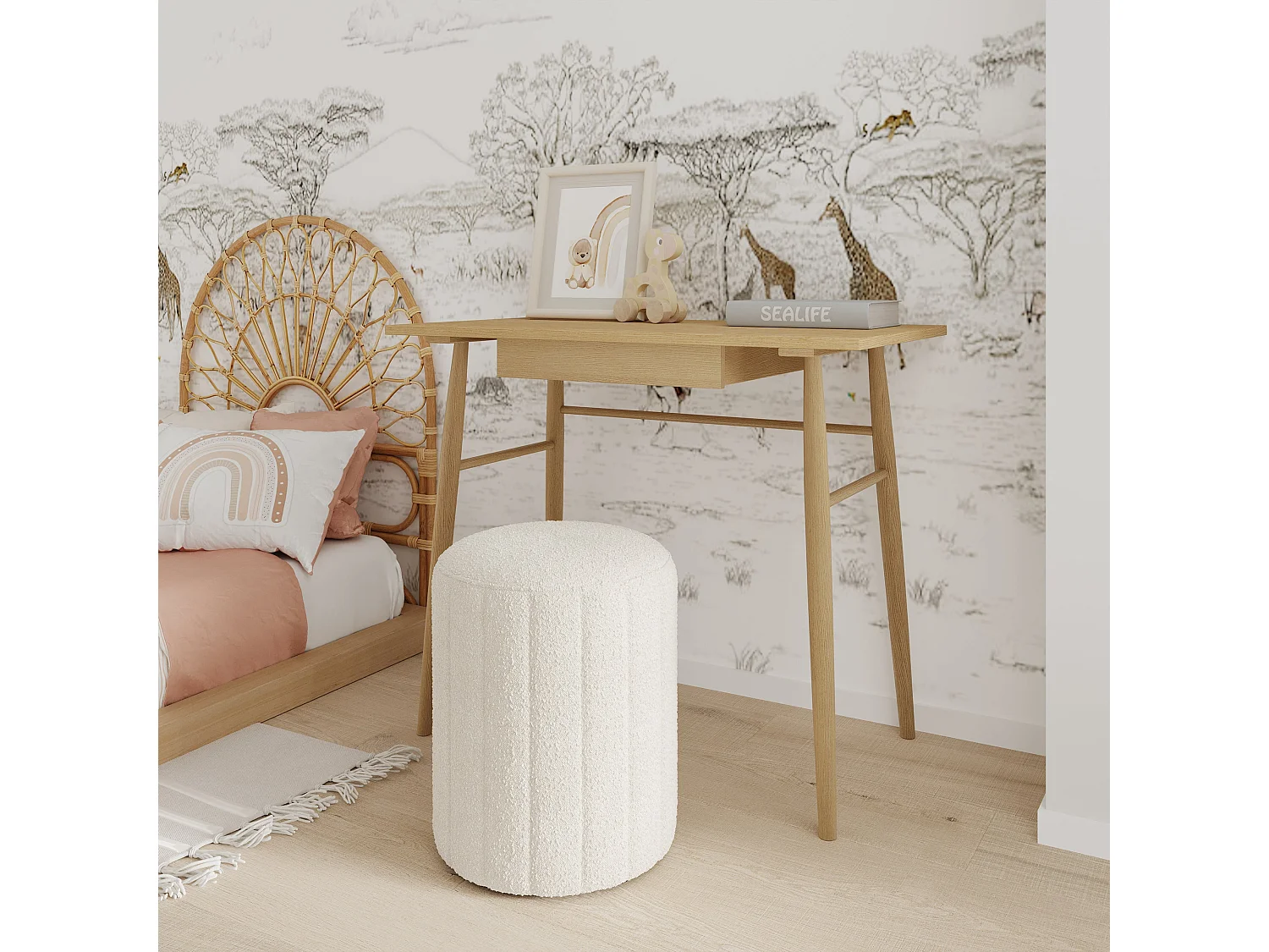 Bureau 1 tiroir en bois clair 90 cm - Hydra