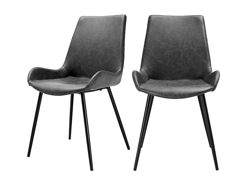 Lot de 2 chaises en cuir synthétique gris foncé - Austin