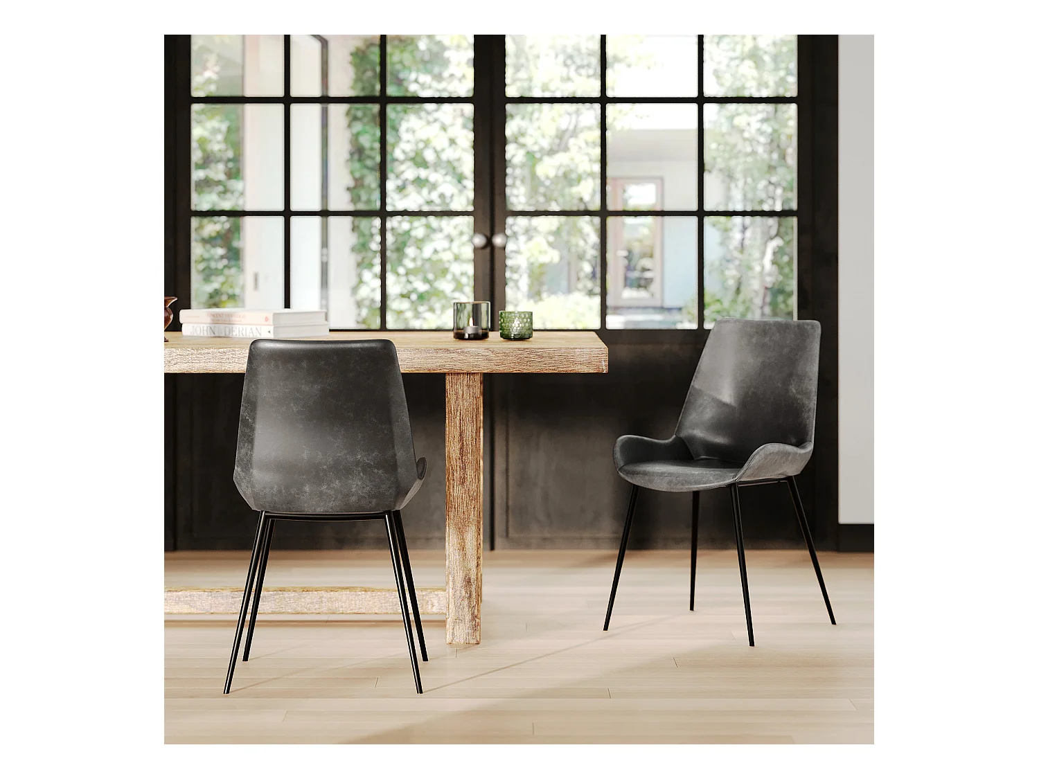 Set de 2 sillas de piel sintética, gris oscuro - Austin