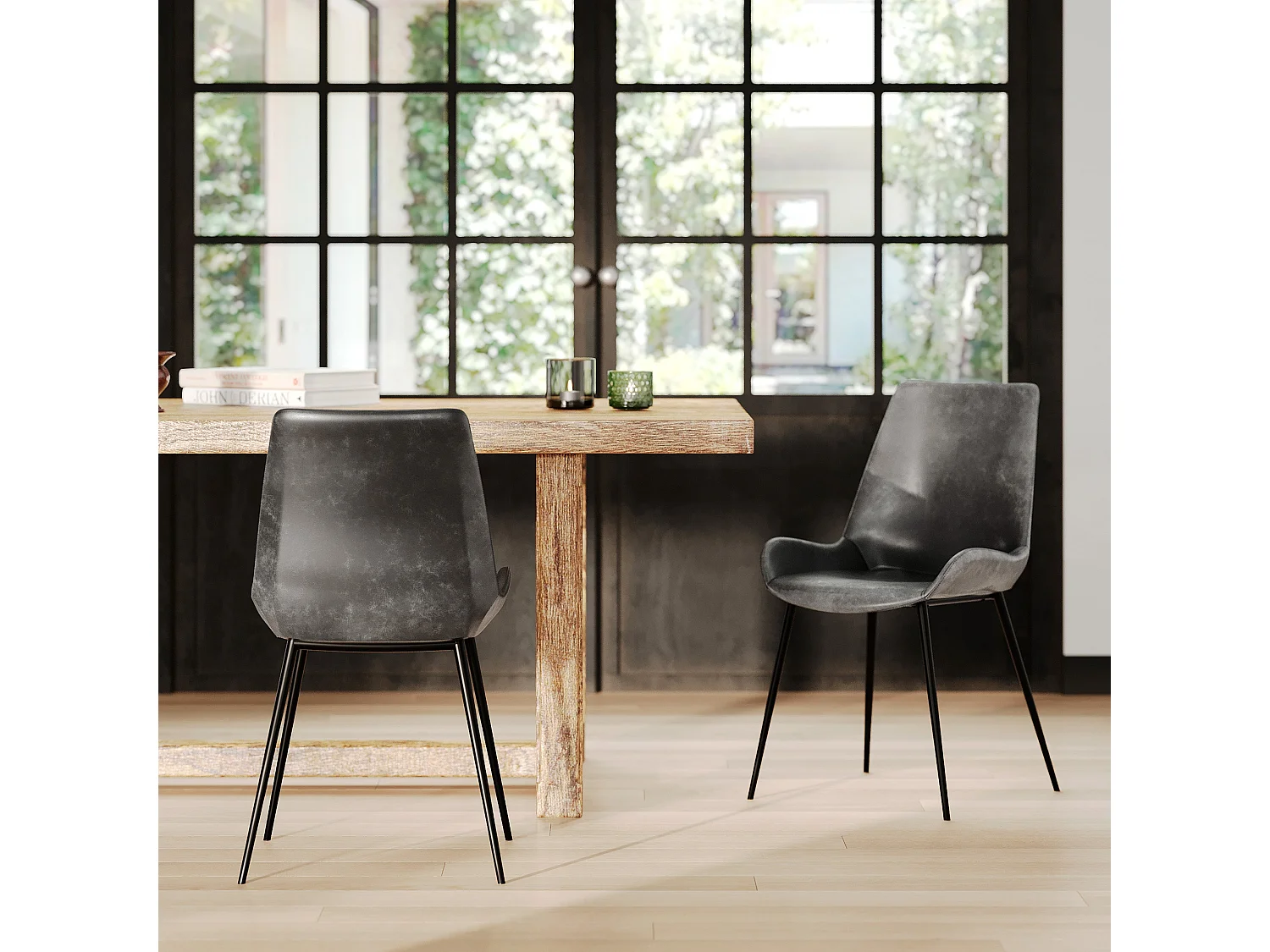 Lot de 2 chaises en cuir synthétique gris foncé - Austin