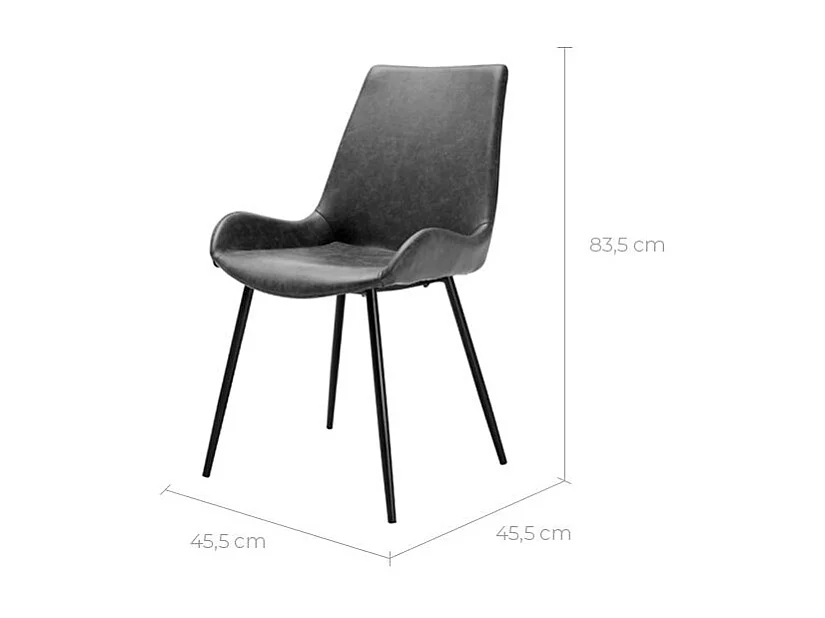 Lot de 2 chaises en cuir synthétique gris foncé - Austin