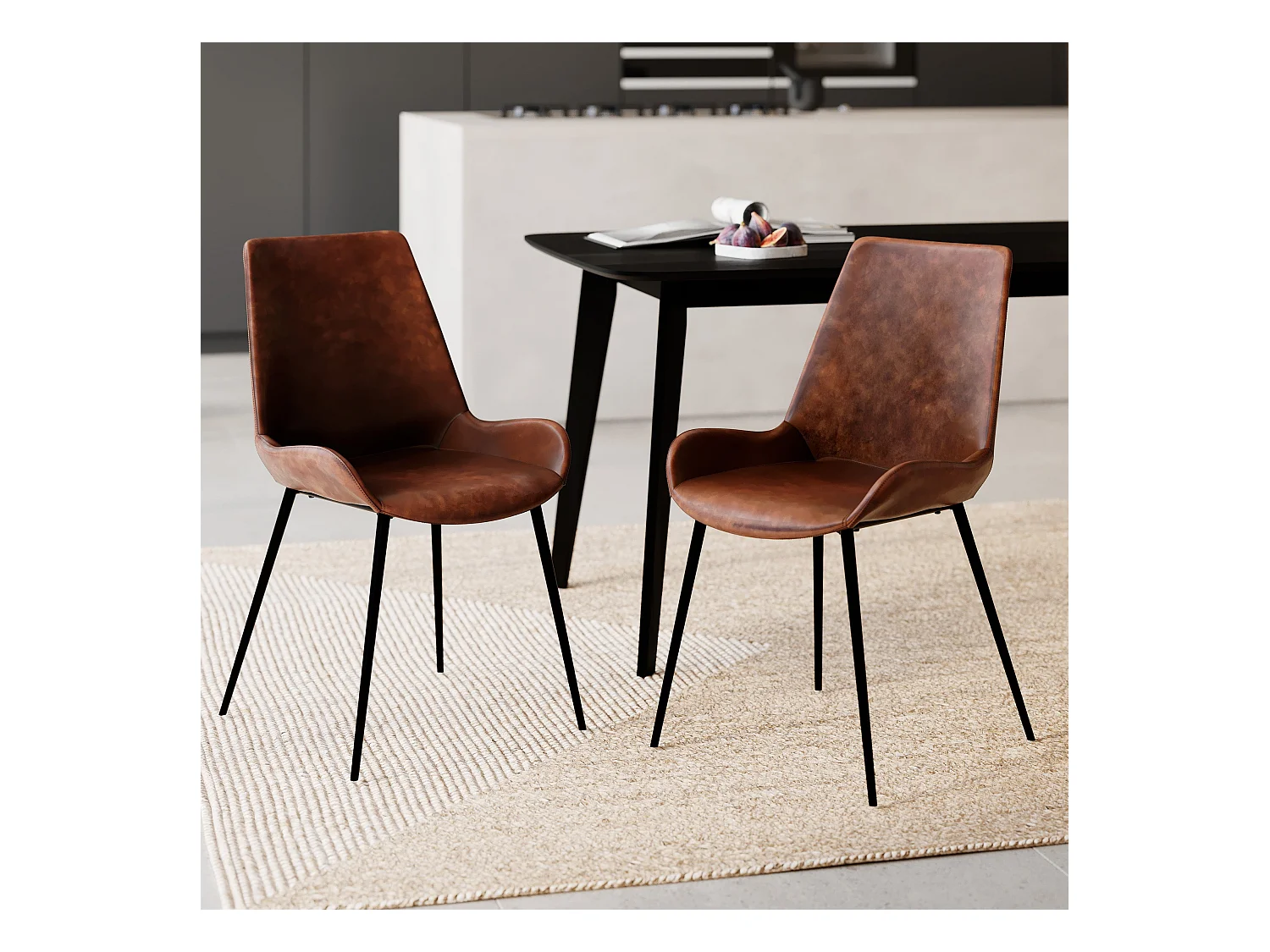 Lot de 2 chaises en cuir synthétique marron - Austin