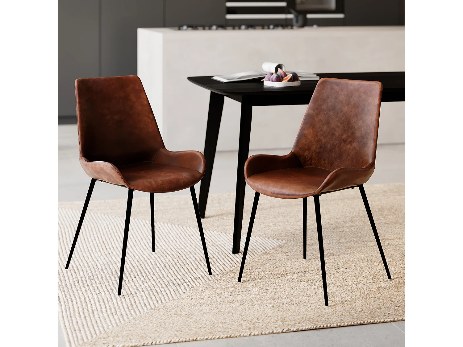 Lot de 2 chaises en cuir synthétique marron - Austin