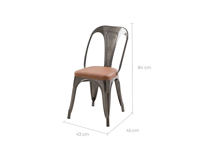Lot de 2 chaises en métal gris et cuir synthétique marron - Charly