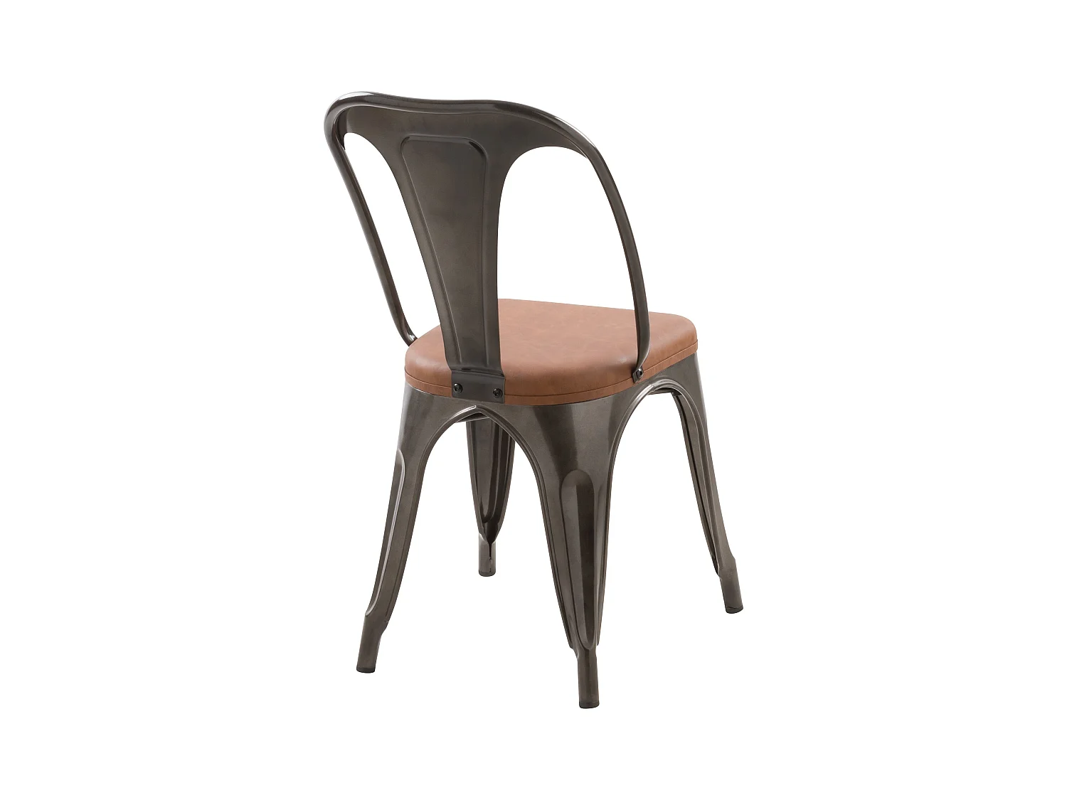 Lot de 2 chaises en métal gris et cuir synthétique marron - Charly