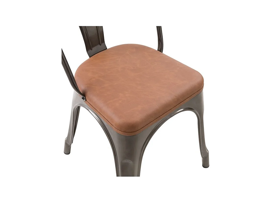 Lot de 2 chaises en métal gris et cuir synthétique marron - Charly