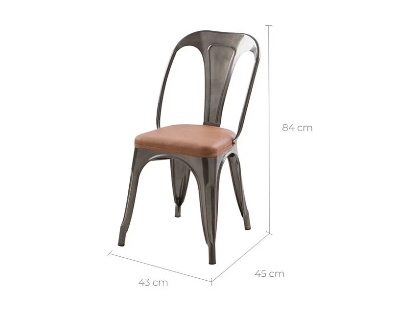 Lot de 2 chaises en métal gris et cuir synthétique marron - Charly