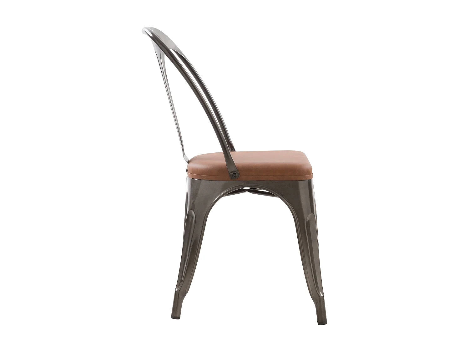 Lot de 2 chaises en métal gris et cuir synthétique marron - Charly