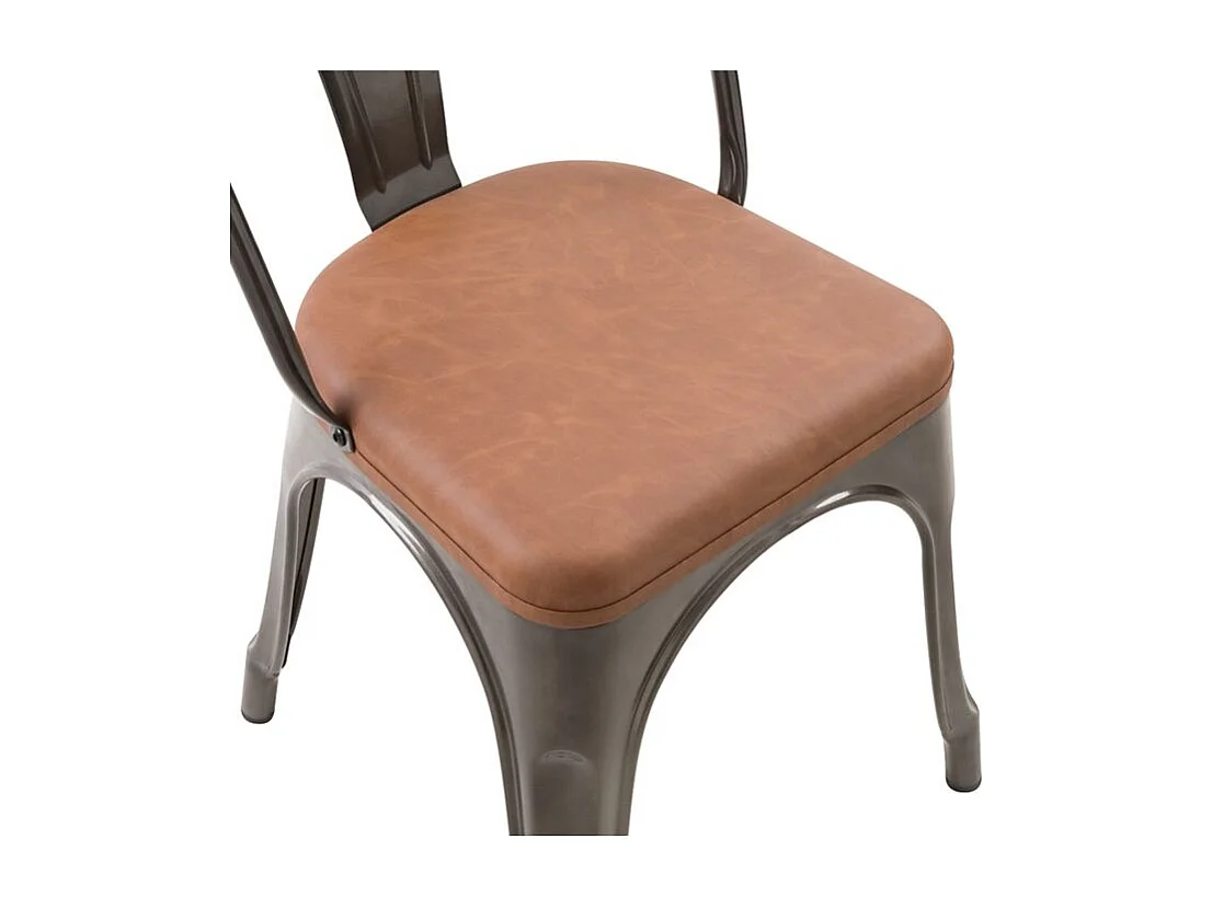 Lot de 2 chaises en métal gris et cuir synthétique marron - Charly