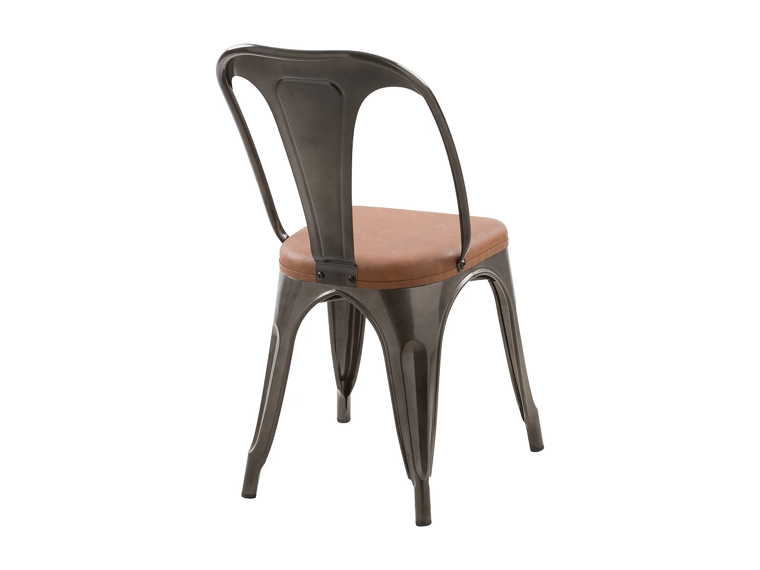 Lot de 2 chaises en métal gris et cuir synthétique marron - Charly