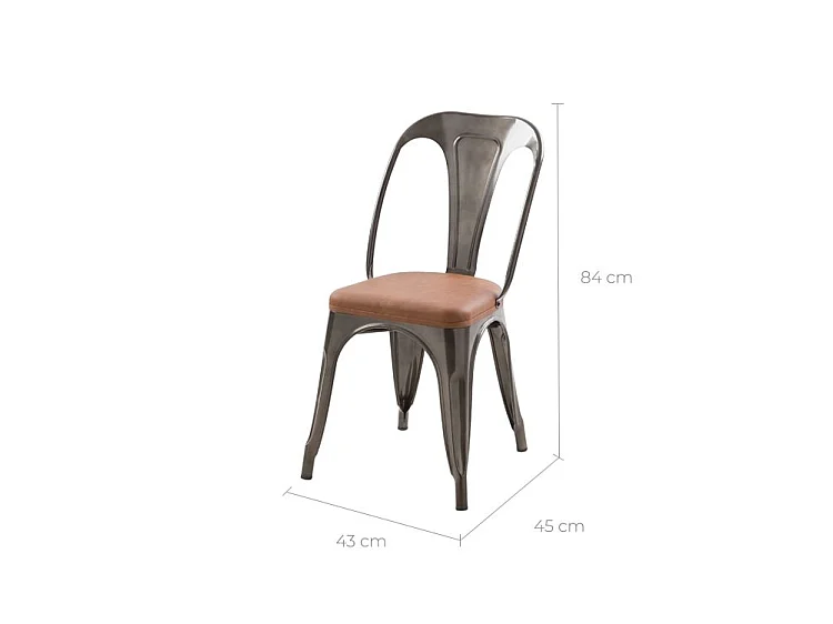 Lot de 2 chaises en métal gris et cuir synthétique marron - Charly