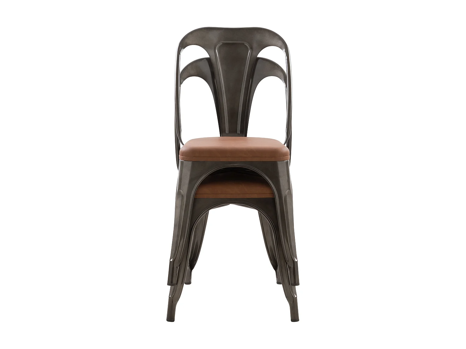 Lot de 2 chaises en métal gris et cuir synthétique marron - Charly