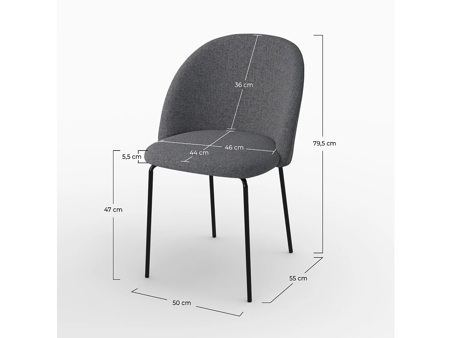 Set de 2 sillas de tela gris oscuro moteado - Karl