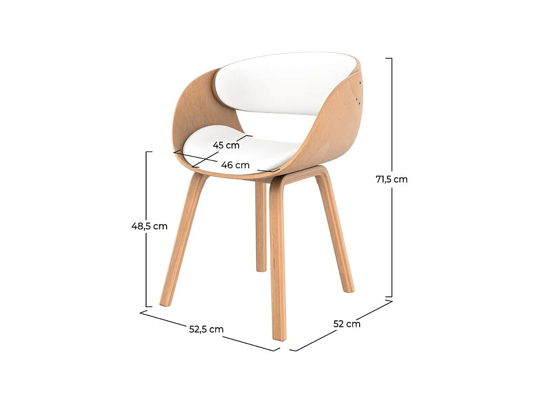 Chaise en bois clair et PU blanc - Adelmar