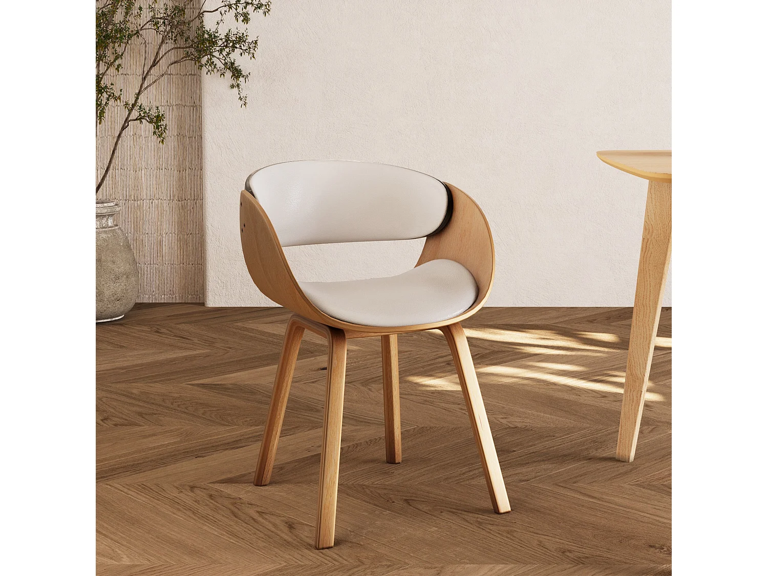 Chaise en bois clair et PU blanc - Adelmar