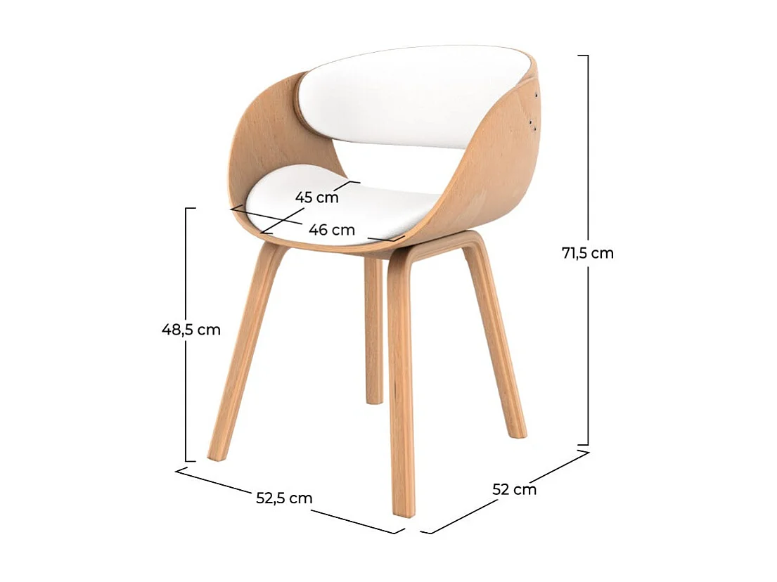 Chaise en bois clair et PU blanc - Adelmar