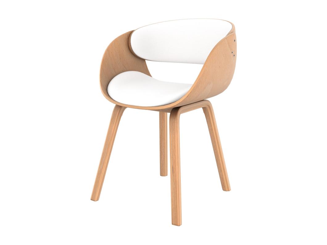 Silla de madera clara y PU blanco - Adelmar
