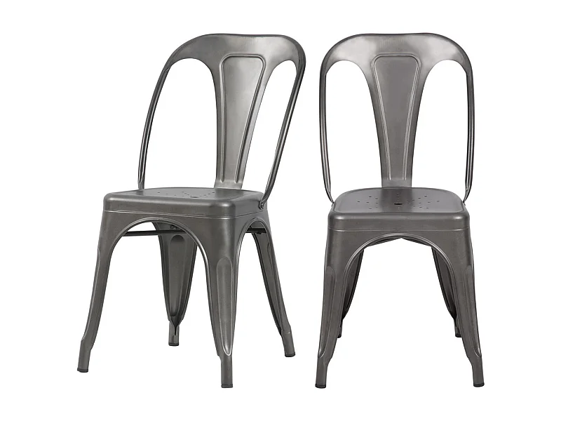 Lot de 2 chaises en métal gris acier - Indus