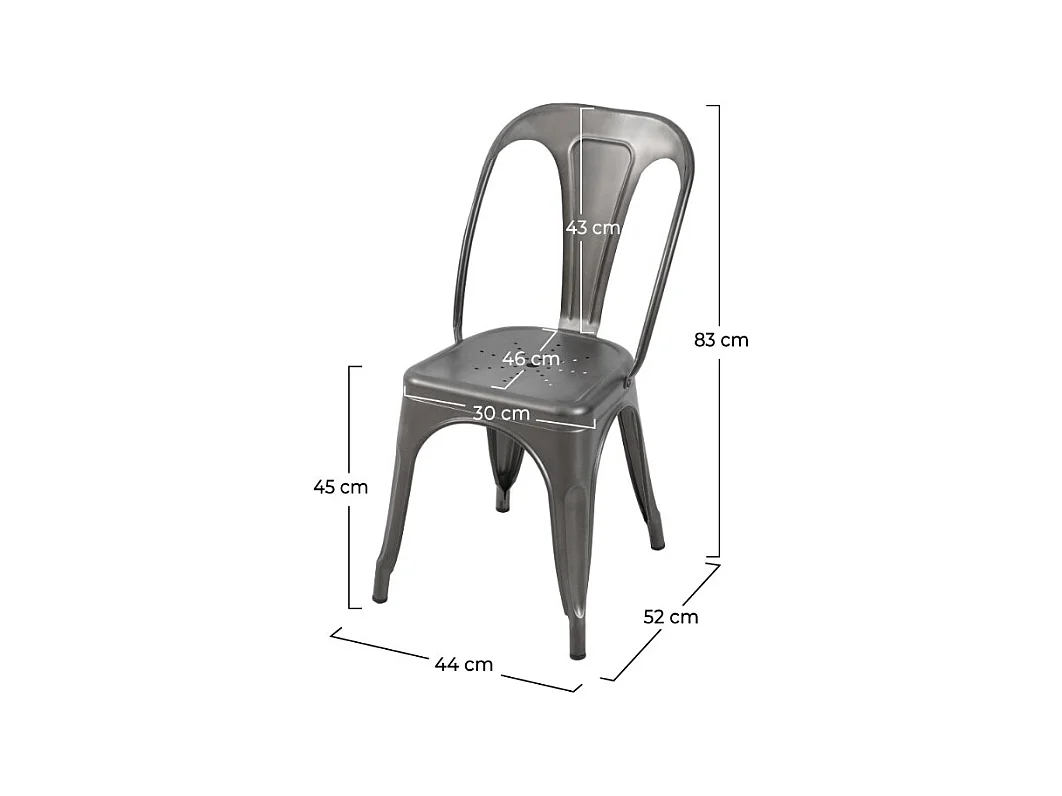 Lot de 2 chaises en métal gris acier - Indus