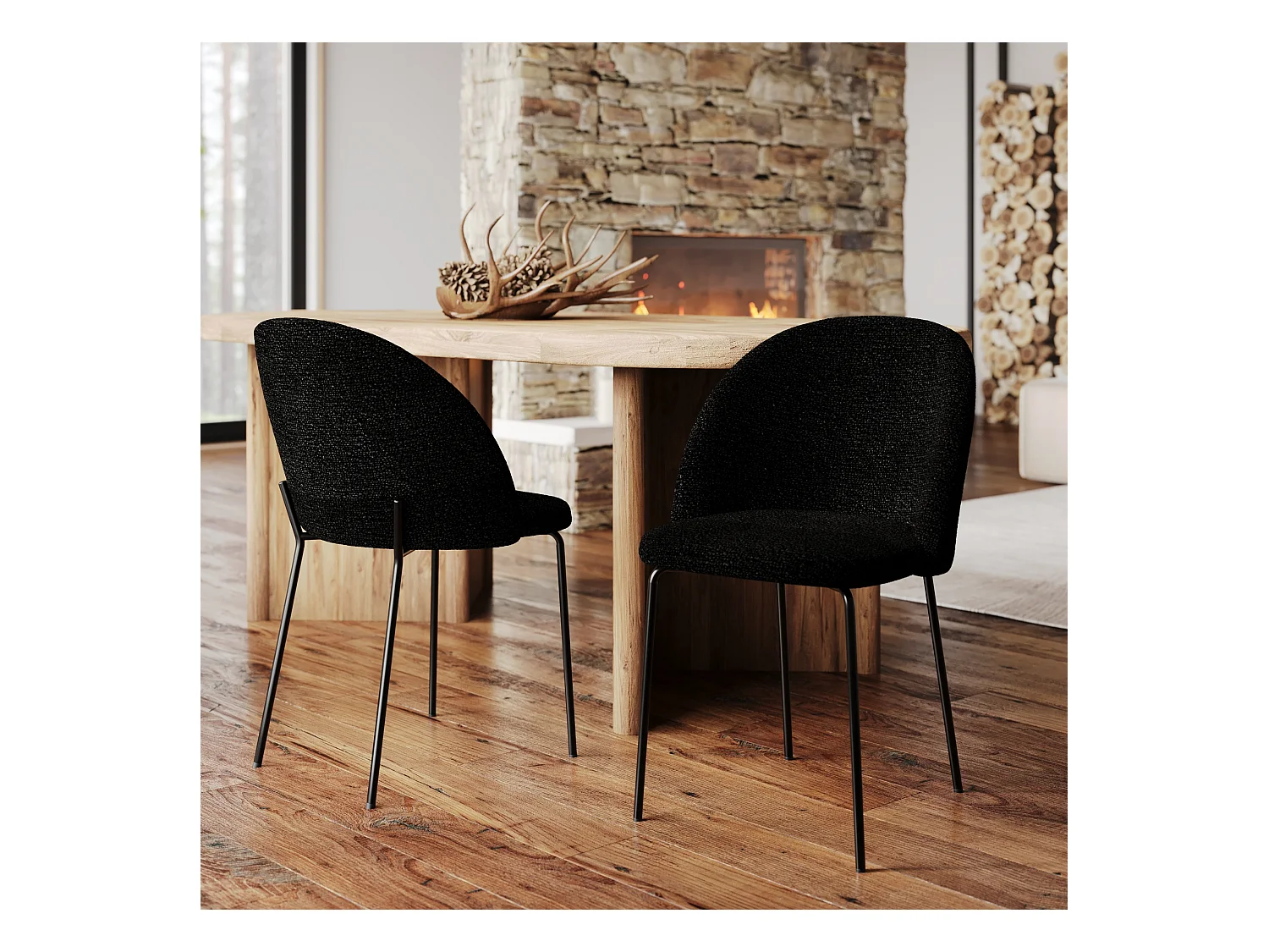 Set de 2 sillas en tejido bouclé negro - Karl