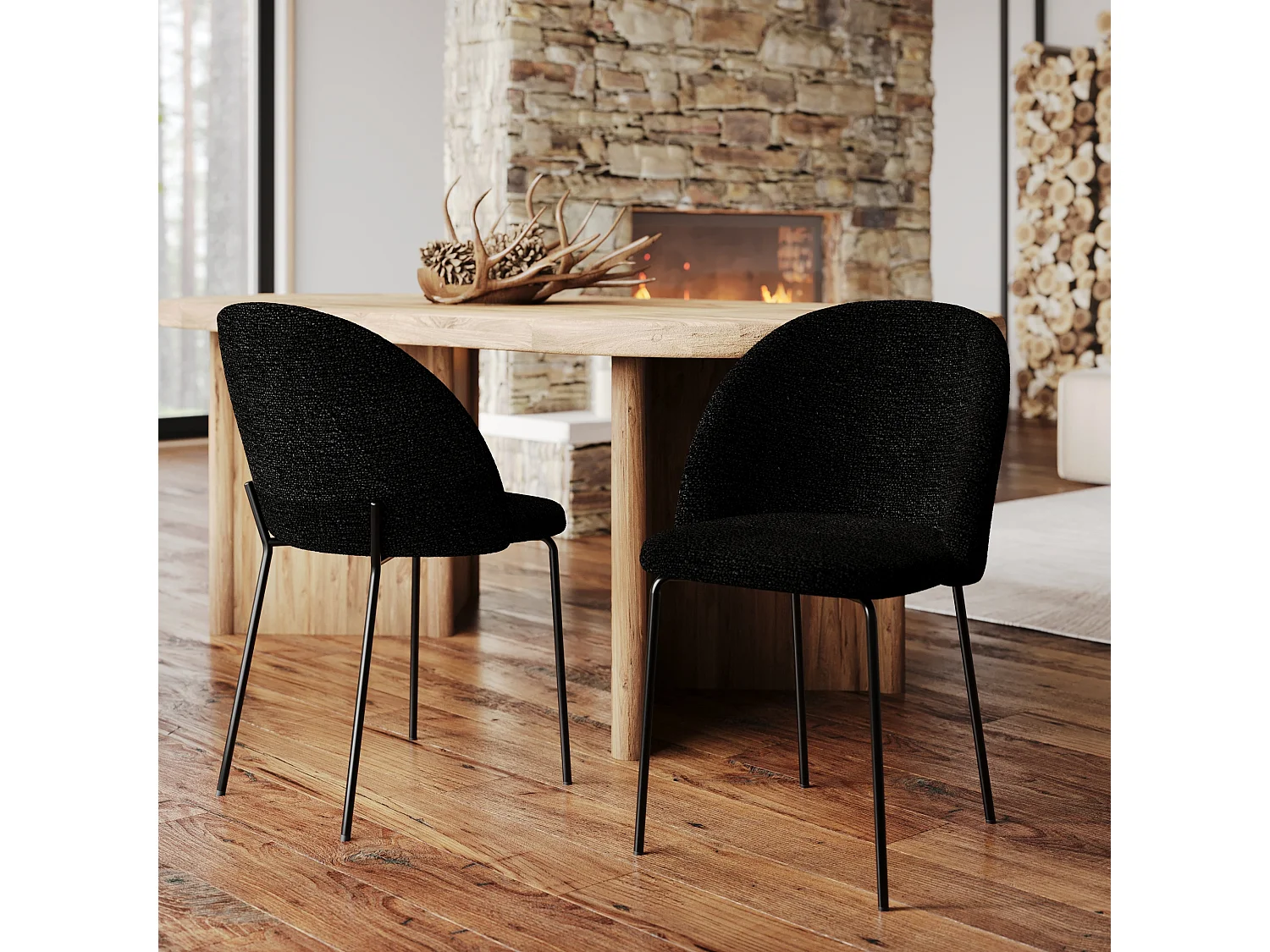Set di 2 sedie in tessuto nero bouclé - Karl