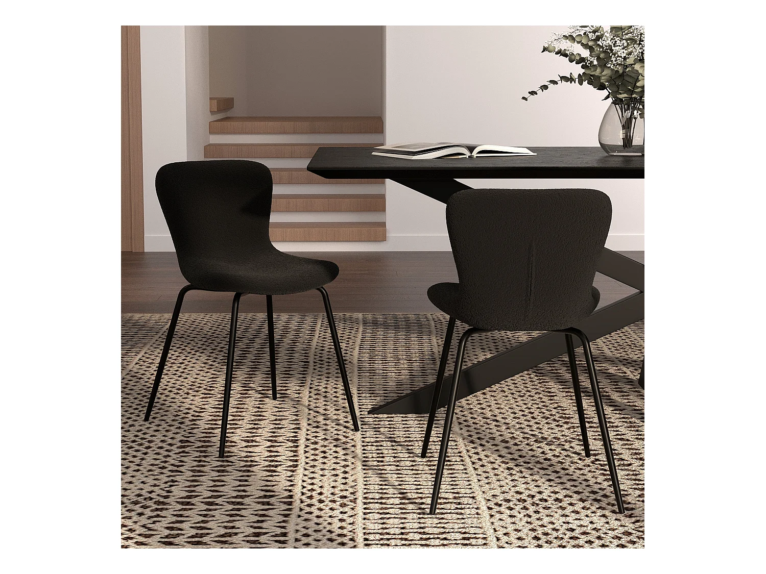 Set de 2 sillas efecto lana negra con patas de metal - Koko