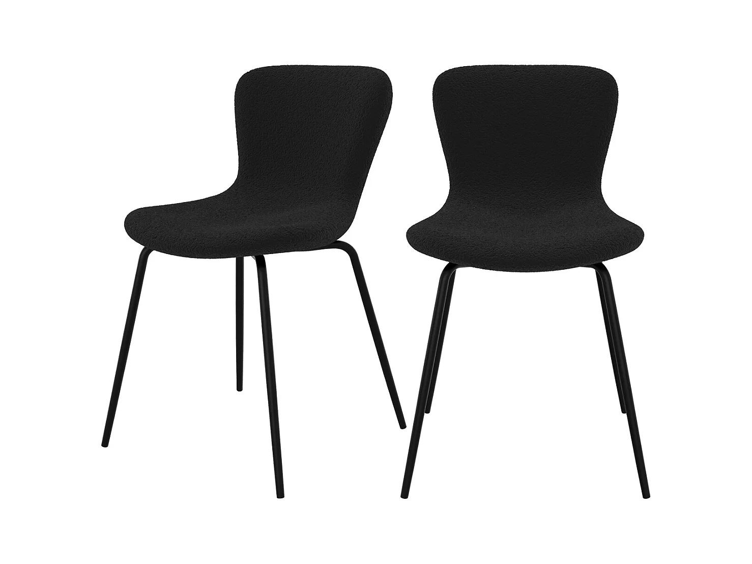 Lot de 2 chaises effet laine bouclette noire et pieds en métal - Koko