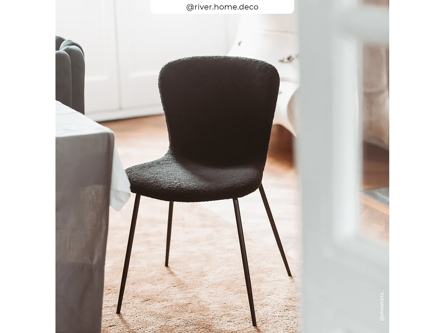 Lot de 2 chaises effet laine bouclette noire et pieds en métal - Koko