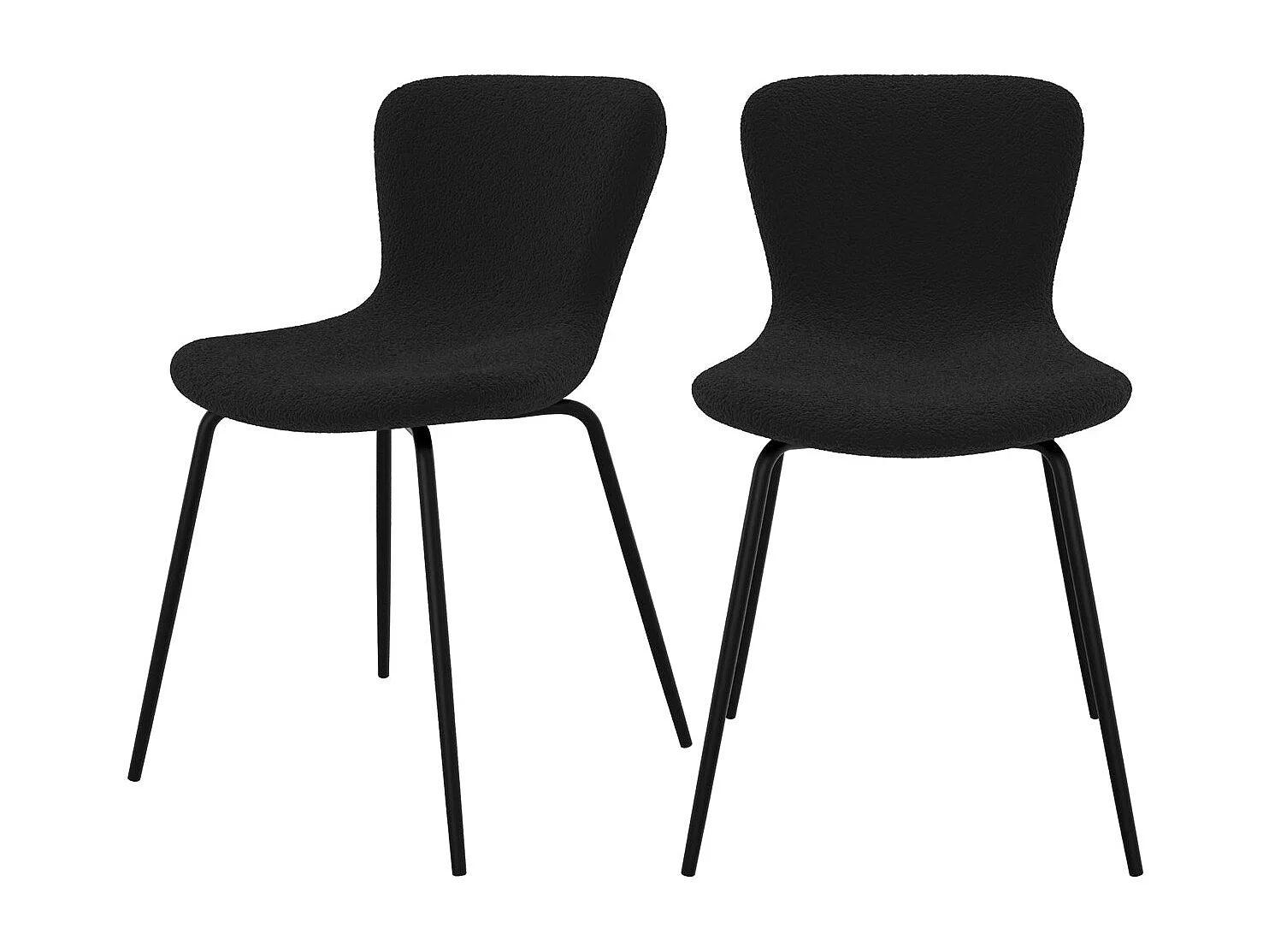 Lot de 2 chaises effet laine bouclette noire et pieds en métal - Koko