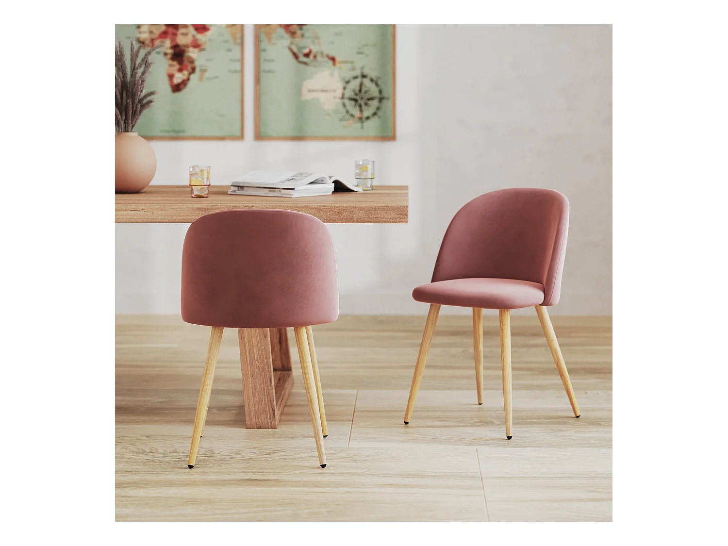 Set di 2 sedie in velluto rosa con gambe in metallo - Cozy