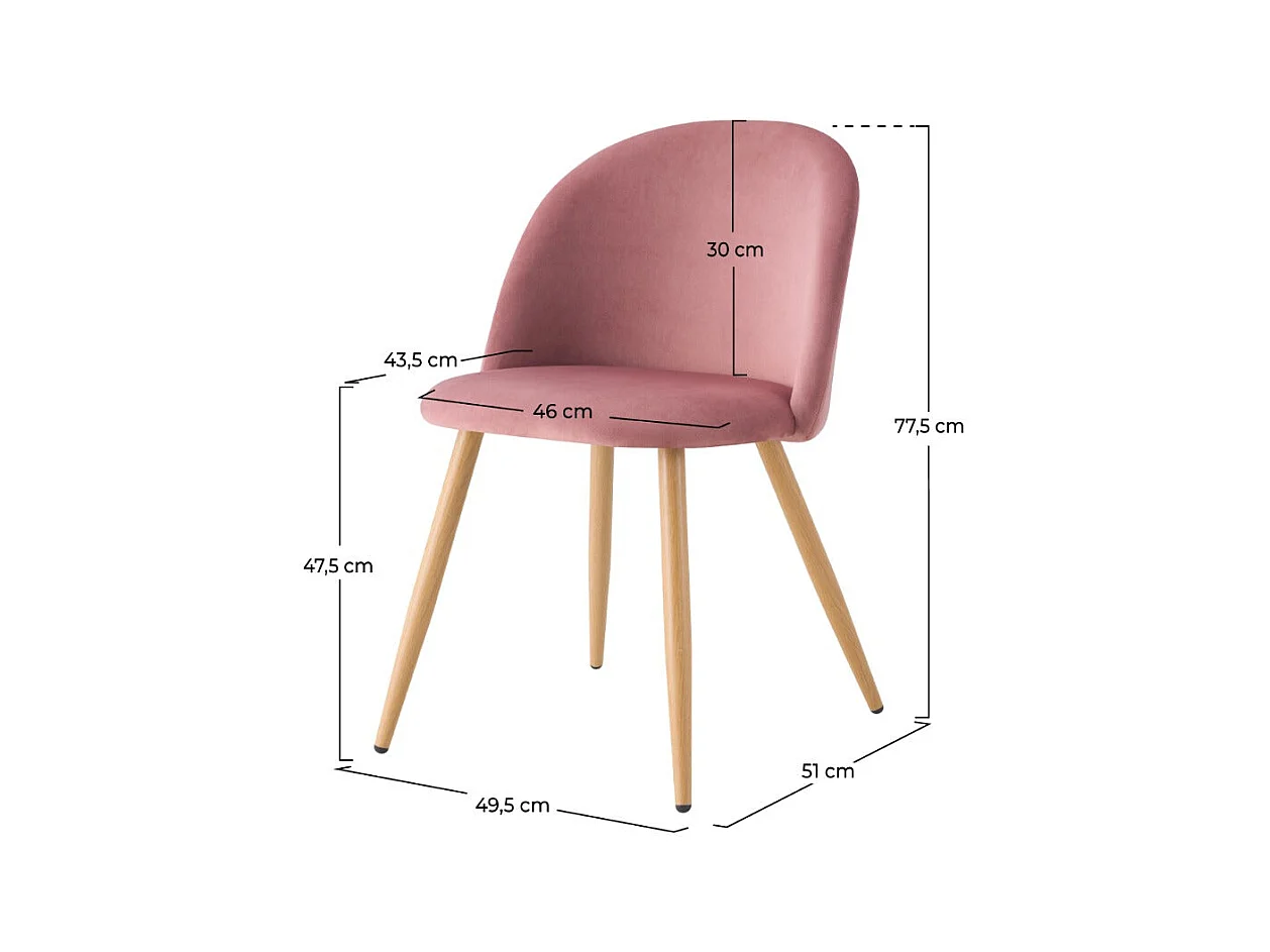 Set di 2 sedie in velluto rosa con gambe in metallo - Cozy