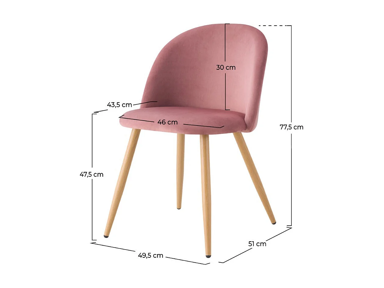 Lot de 2 chaises en velours rose et pieds en métal - Cozy