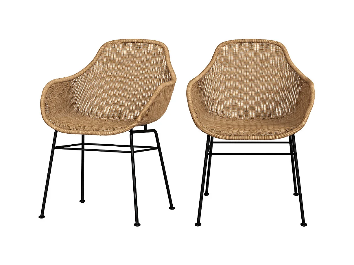 Lot de 2 chaises en résine tressée naturelle - Carmela