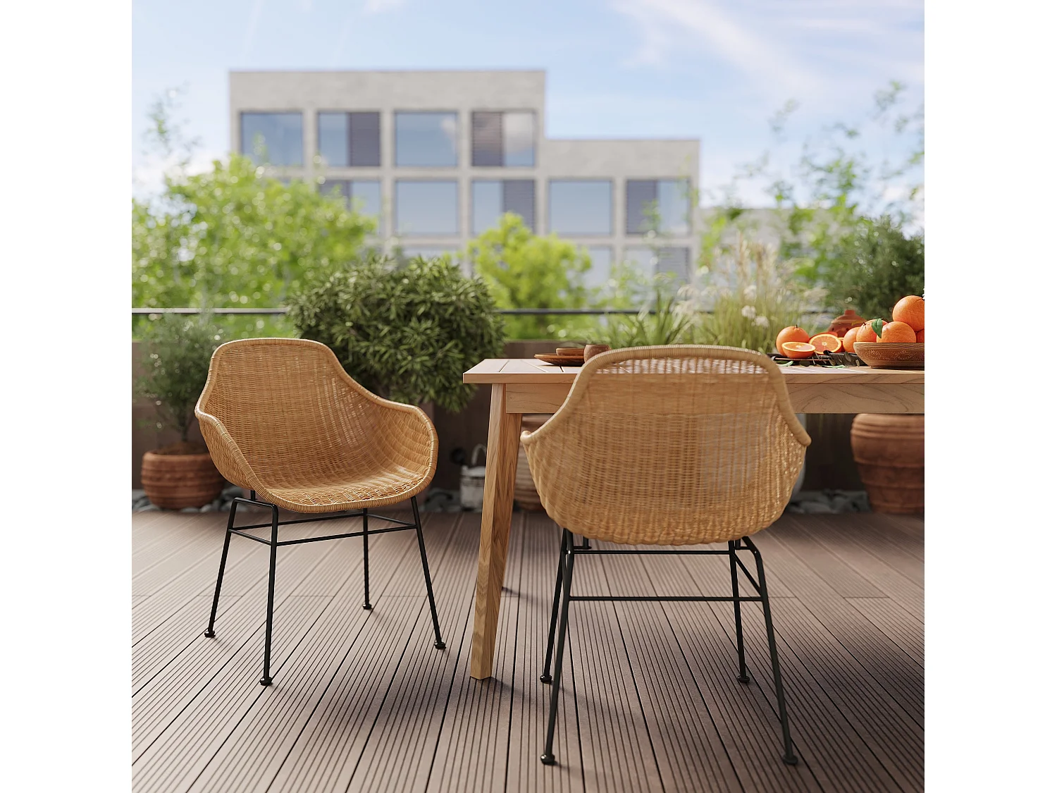 Lot de 2 chaises en résine tressée naturelle - Carmela