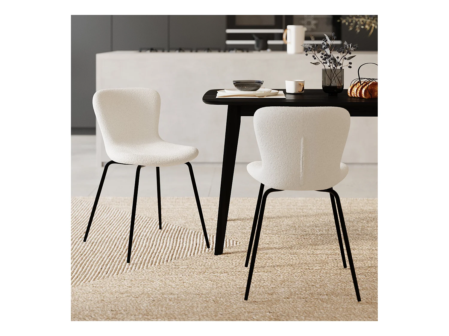 Set de 2 sillas blancas efecto lana con patas de metal - Koko