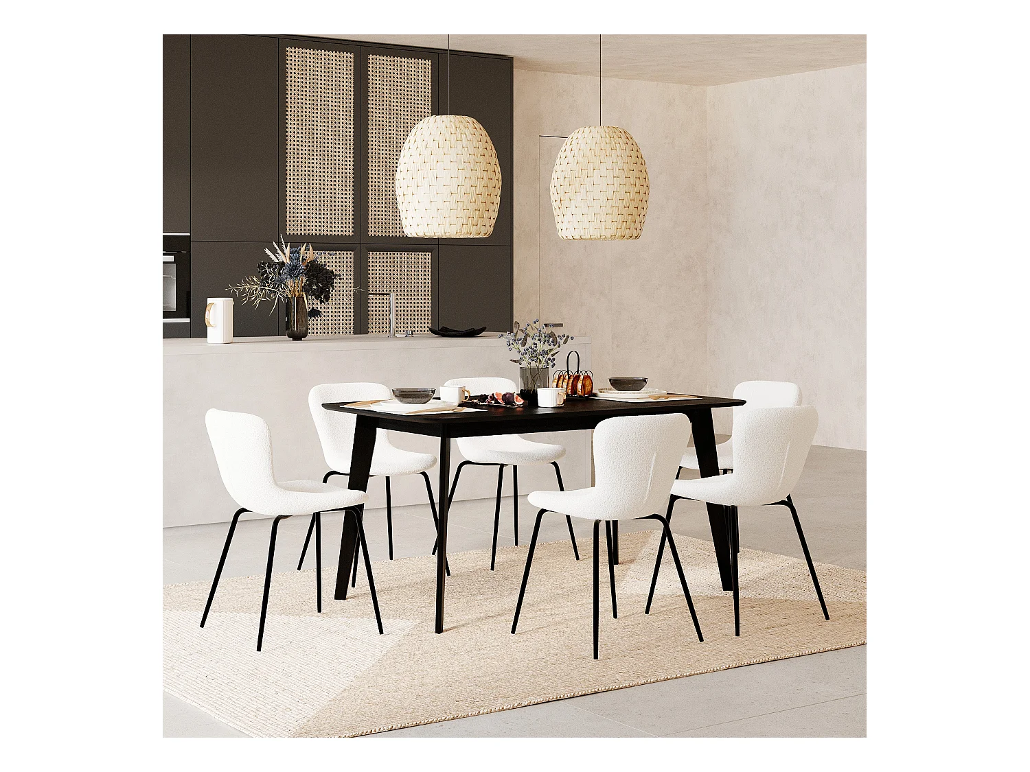 Set de 2 sillas blancas efecto lana con patas de metal - Koko