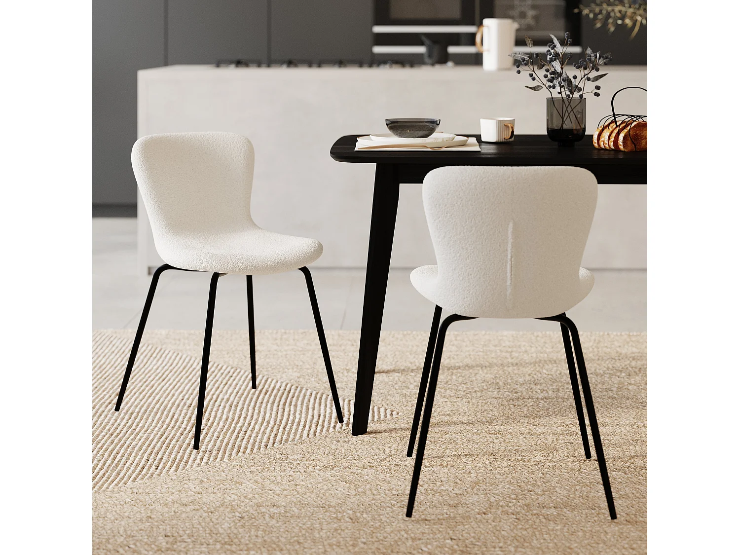 Set de 2 sillas blancas efecto lana con patas de metal - Koko